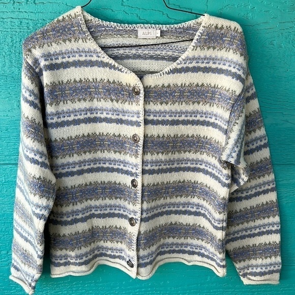 ALPS WOOL SCANDINAVIAN NORDIC FAIR ISLE BUTTON CARDIGAN SIZE MEDIUM - Picture 1 of 6
